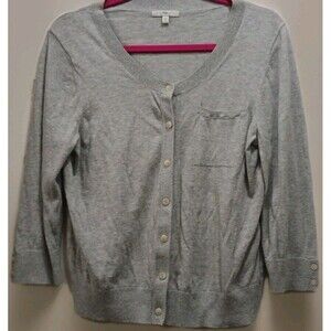 GAP Women Long Sleeve V-Neck Button Up Cardigan Sweater Pockets Gray Sz Large